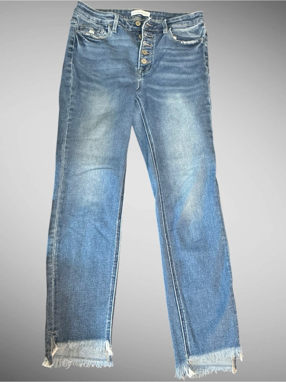 Flying Monkey F4233 Super High Rise Distressed Slim Straight Jeans Raw Step Hem